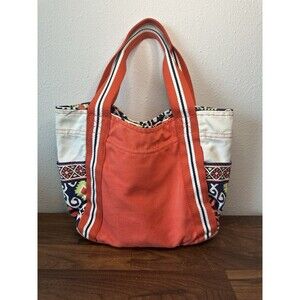 Vera Bradley Sun Valley Canvas Small Tote Bag Orange/ Navy Geometric
